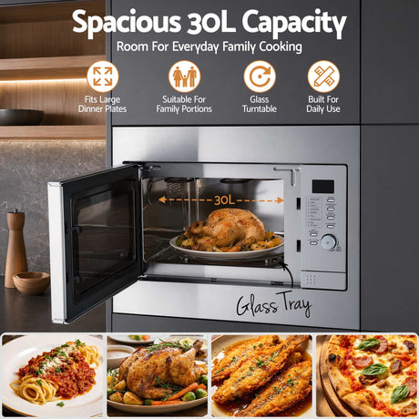 Devanti Built In Microwave Oven 30L Grill Air Fry Convection Silver