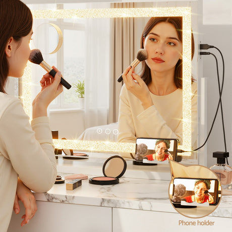 Embellir Makeup Mirror 60x50cm 360～ Rotatable Vanity Mirror with Lights Crystal LED