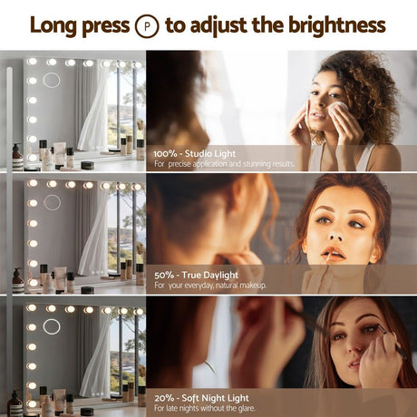 Embellir 90x60cm Makeup Mirror Large Hollywood Vanity Mirror with 18 Dimmable LED Bulbs