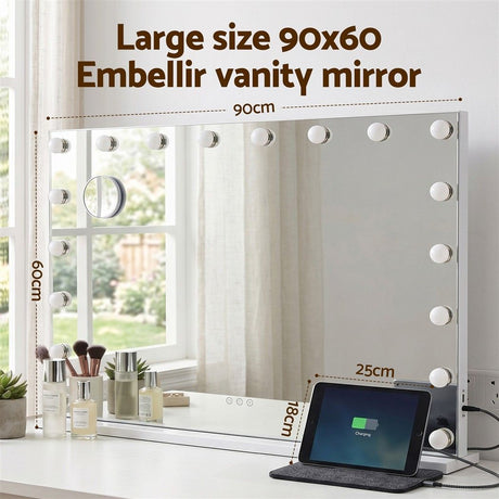 Embellir 90x60cm Makeup Mirror Large Hollywood Vanity Mirror with 18 Dimmable LED Bulbs