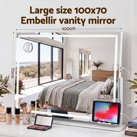 Embellir 100x70cm Makeup Mirror 360 degree Rotatable Vanity Mirror 10x magnifing