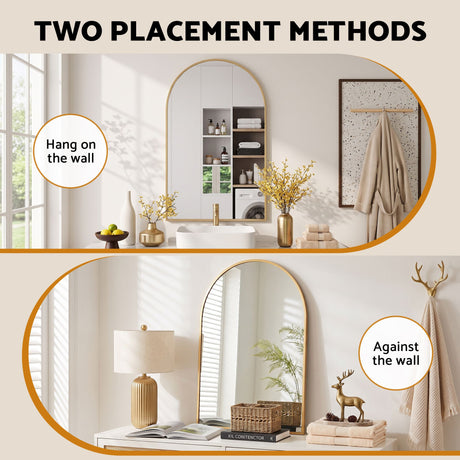 Embellir Arch Wall Mirror, Decorative Gold Frame Mirrors, 61x41cm Bathroom Vanity Mirror, Slim Frame for Living Room Entryway Bedroom Decor