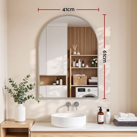 Embellir Arch Wall Mirror, Decorative Silver Frame Mirrors, 61x41cm Bathroom Vanity Mirror, Slim Frame for Living Room Entryway Bedroom Decor