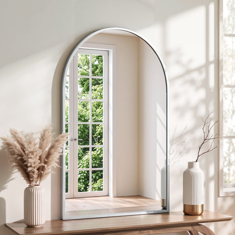 Embellir Arch Wall Mirror, Decorative Silver Frame Mirrors, 86x50cm Bathroom Vanity Mirror, Slim Frame for Living Room Entryway Bedroom Decor
