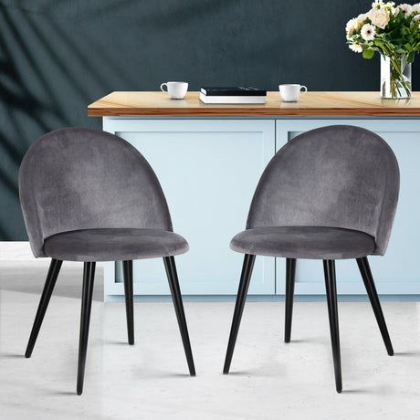 Artiss Dining Chairs Set of 2 Velvet Solid Curved Dark Grey