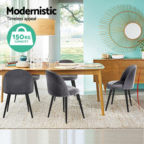 Artiss Dining Chairs Set of 4 Velvet Solid Curved Dark Grey