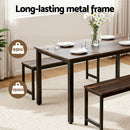 Artiss Dining Table and Chairs Set 3PCS Kitchen Metal Desk Bench Dark Walnut