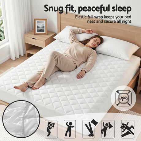 Giselle Waterproof Mattress Protector 100% Cotton Quilted Fitted Cover Double