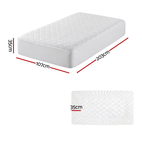 Giselle Waterproof Mattress Protector 100% Cotton Quilted Fitted Cover King Single