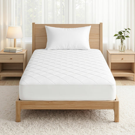 Giselle Waterproof Mattress Protector 100% Cotton Quilted Fitted Cover King Single