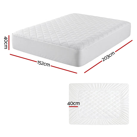 Giselle Waterproof Mattress Protector 100% Cotton Quilted Fitted Cover Queen