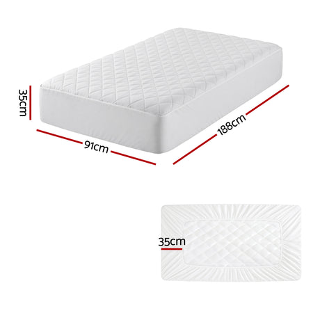 Giselle Waterproof Mattress Protector 100% Cotton Quilted Fitted Cover Single