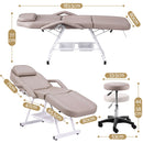 Zenses Beauty Bed with Stool, Beige, Adjustable Facial Massage Table, Tattoo Chair, Salon Services