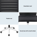 Artiss Ergonomic Office Chair Mesh Computer Desk Chairs with Lumbar Support, Height Adjustment Swivel Chair Mid Back for Home Office Study, Black and White