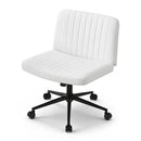 Artiss Criss Cross Chair with Wheels Wide Cross Legged Office Desk Vanity Chair PU Leather, Armless Height Adjustable Swivel Home Office Chair for Home Computer Task, White