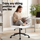 Artiss Criss Cross Chair with Wheels Wide Cross Legged Office Desk Vanity Chair PU Leather, Armless Height Adjustable Swivel Home Office Chair for Home Computer Task, White