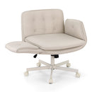 Artiss Criss Cross Chair with Wheels & Adjustable Armrests, Ergonomic Cross Legged Office Desk Chair PU Leather Vanity Chair Swivel for Home, Make Up, Bedroom, Computer, Beige