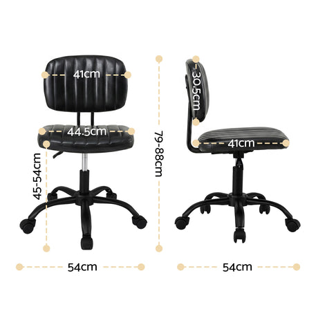 Artiss Armless Office Chair with Wheels, Ergonomic PU Leather Office Desk Chair, Height Adjustable 360° Swivel Computer Task Chair for Home Office, Study Room & Small Space, Black