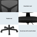 Artiss Armless Office Chair with Wheels, Ergonomic 360° Swivel Home Office Desk Chair, Height Adjustable Computer Task Chair with Fabric Back and Seat for Small Space, Black