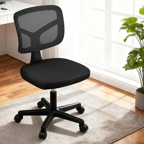 Artiss Armless Office Chair with Wheels, Ergonomic 360° Swivel Home Office Desk Chair, Height Adjustable Computer Task Chair with Fabric Back and Seat for Small Space, Black