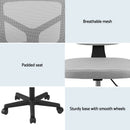 Artiss Armless Office Chair with Wheels, Ergonomic 360° Swivel Home Office Desk Chair, Height Adjustable Computer Task Chair with Fabric Back and Seat for Small Space, Grey