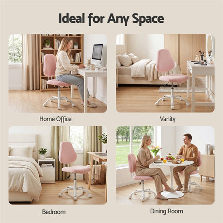 Artiss Armless Office Chair Ergonomic Soft Fleece Height Adjustable Vanity Desk Chair Pink