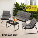 Gardeon 4PCS Outdoor Sofa Set Table and Chairs Cushion textilene Patio Furniture