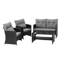 Gardeon 4-Piece Outdoor Sofa Set Coffee Table Chair Rattan Furniture Black