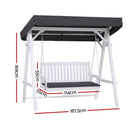 Gardeon Outdoor Wooden Swing Chair Garden Bench Canopy Cushion 3 Seater White