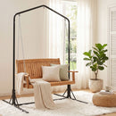 Gardeon Wooden 2-Seater Outdoor Swing Chair with Black Stand Hanging Chair Patio Furniture