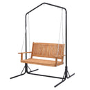 Gardeon Wooden 2-Seater Outdoor Swing Chair with Black Stand Hanging Chair Patio Furniture