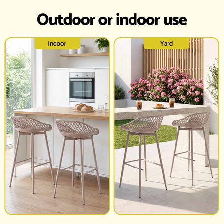 Gardeon 2PC Outdoor Bar Stools Plastic Metal Dining Chair Patio Furniture Coffee