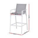 Gardeon 2PC Outdoor Bar Stools Dining Chairs Patio Furniture Garden Steel Textilene White
