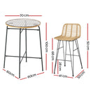 Gardeon 3-Piece Outdoor Bar Set Wicker Table Chairs Patio Bistro