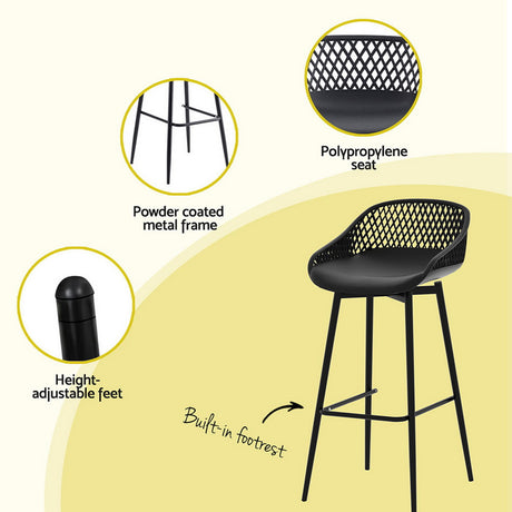 Gardeon 3PC Outdoor Bar Set Stools Dining Chairs Table Patio Furniture Bistro Set Black