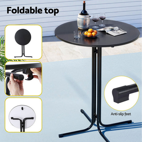 Gardeon 3PC Outdoor Bar Set Stools Dining Chairs Table Patio Furniture Bistro Set Black