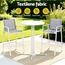 Gardeon 3PC Outdoor Bar Set Stools Dining Chairs Table Patio Furniture Bistro Set Steel White