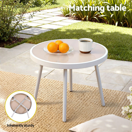 Gardeon 3PC Outdoor Bistro Set Patio Furniture Table and Chairs Steel Dining Chair Khaki