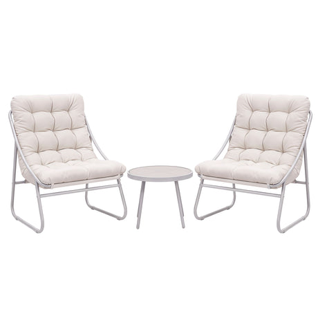 Gardeon 3PC Outdoor Bistro Set Patio Furniture Table and Chairs Steel Dining Chair Khaki