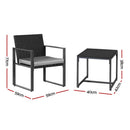 Gardeon 3PC Outdoor Bistro Set Patio Furniture Wicker Dining Chairs Table Cushion Black