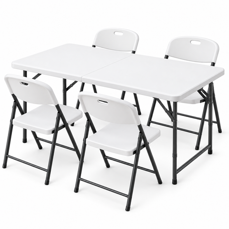 Gardeon 5PCS Outdoor Dining Set 120CM Folding Table and Chairs Patio Furniture White