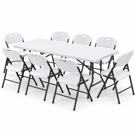 Gardeon 9PCS Outdoor Dining Set 180CM Folding Table and Chairs Patio Furniture White