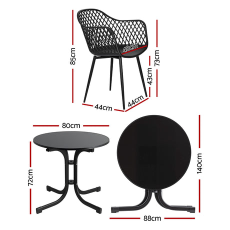 Gardeon 5PCS Outdoor Dining Set Table and Chairs Patio Furniture Garden Diamond Black