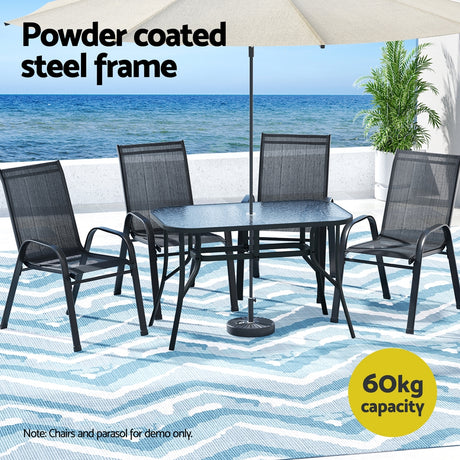 Gardeon 120CM Outdoor Dining Table Steel Parasol Hole Desk Patio Furniture Black