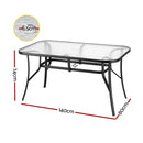 Gardeon 140CM Outdoor Dining Table Steel Frame Tempered Glass Parasol Hole Black