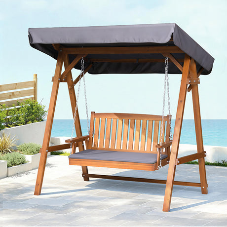 Gardeon Swing Chair Wooden Garden Bench Canopy 2 Seater Outdoor Furniture