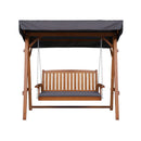 Gardeon Outdoor Wooden Swing Chair Garden Bench Canopy Cushion 3 Seater Teak