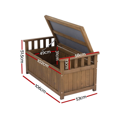 Gardeon Outdoor Storage Bench Box Wooden Garden Toy Tool Sheds Patio Furniture Brown