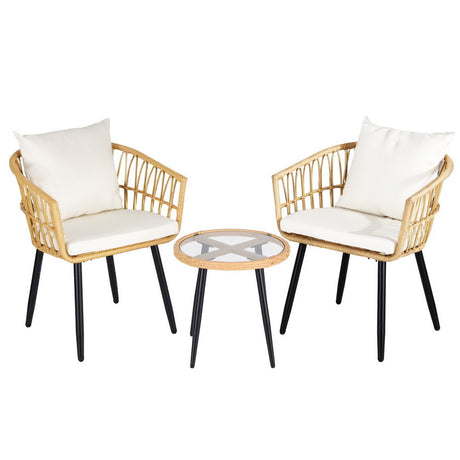 Gardeon 3PC Outdoor Bistro Set Patio Furniture Lounge Setting Table and Chairs Natural