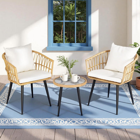 Gardeon 3PC Outdoor Bistro Set Patio Furniture Lounge Setting Table and Chairs Natural